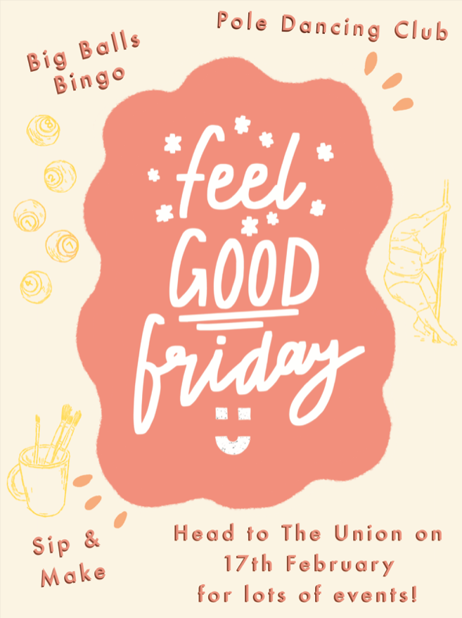 Feel Good Friday is back this week with more free activities for all students at @ManMetUni You can check out all of the events on our website and we'd love to see you there 💛 bit.ly/3E9Q6py All artwork for Feel Good Friday is designed by @ManMetUni students too!