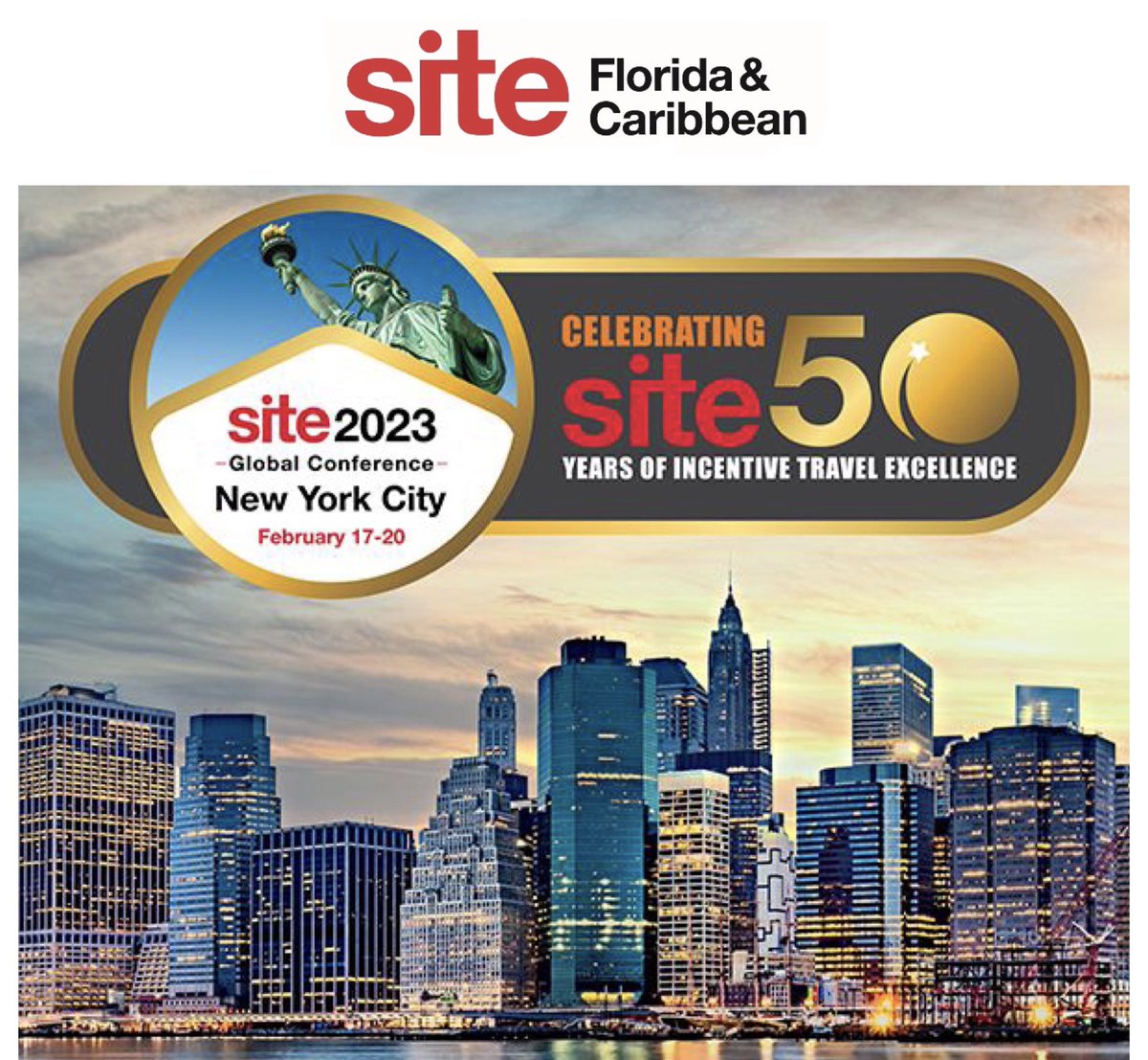 SiteFloridaCari's tweet photo. We’re celebrating 50 years of incentive travel excellence at SITE Global Conference 2023 in New York City. We’re ready! Are you? #whatsinsite #siteflandcaribb #siteglobal #incentiveprofs #sitefloridaandcaribbean #sitefoundation #beinsite #siteyoungleaders #sitestrong #siteunite https://t.co/P7BtAgrf2X