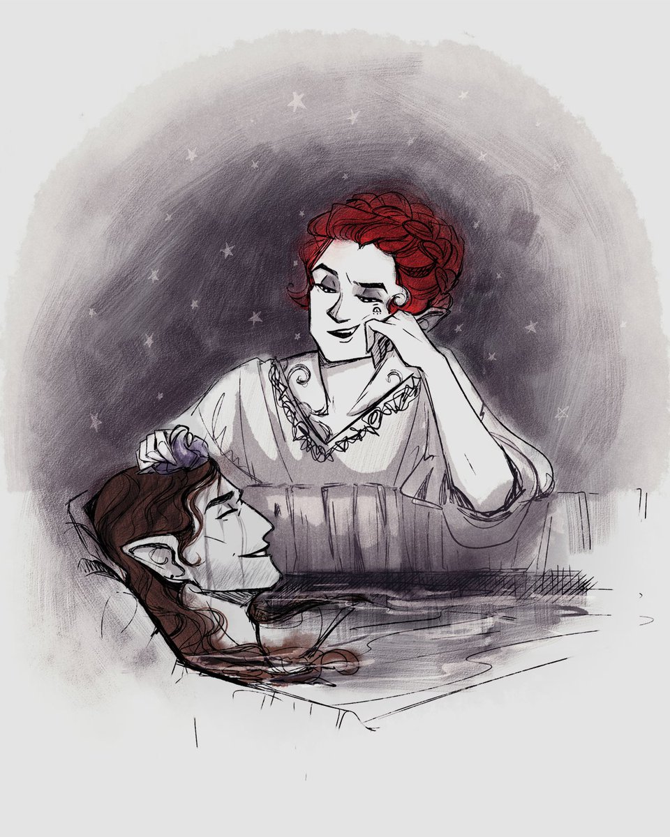 oldworldbird's tweet photo. In honor of Valentine's Day here are my DnD PC Marcella and our beloved Wilhelm spending some quality time together. With Mr. Whiskey, of course. 
#dungeonsanddragons #sketch https://t.co/9psIf0cYy8