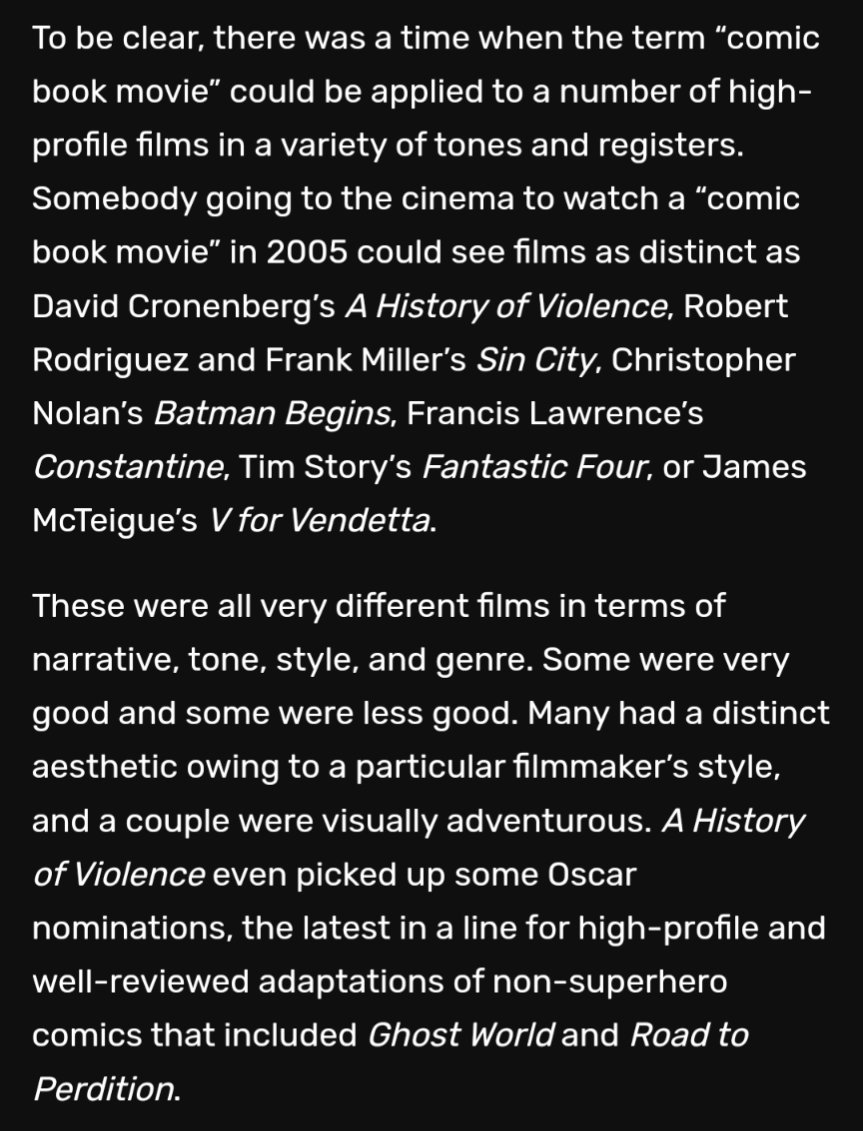 memilies's tweet photo. can I point everyone who thinks this thread has a good point (it does not) to @Darren_Mooney's excellent article about the disingenuous defensiveness mcu fans have about the growing hostility to superhero movies. https://t.co/rdIKrsc3jc https://t.co/DISEWaPwov
