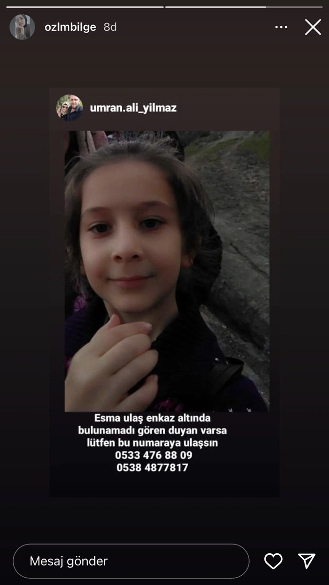 bukibeybi's tweet photo. ESMA ULAŞ’A DEPREM GÜNÜNDEN BERİ ULAŞAMIYORUZ ENKAZ ALTINDA BULUNAMADI GÖREN DUYAN VARSA ULAŞSIN LUTFEN
HATAY/ANTAKYA https://t.co/nkKcmE3nEd