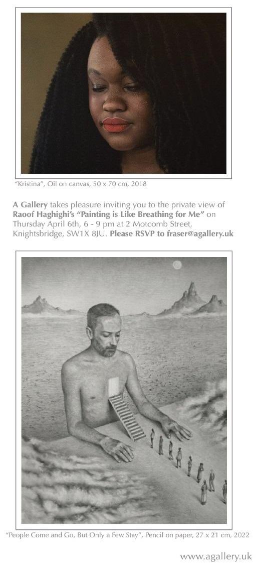 agalleryartists's tweet photo. RSVP to Raoof Haghighi’s “Painting is Like Breathing for Me”, in #Knightsbridge, #London, on April 6th. #art #artist #artists #drawing #painting #portrait #surrealart #findart #findartists #Iran #Iranian #NFT #NFTs #ArtistOnTwitter #RaoofHaghighi #PrivateView #Mayfair #paintings https://t.co/sPzo1rYQCy