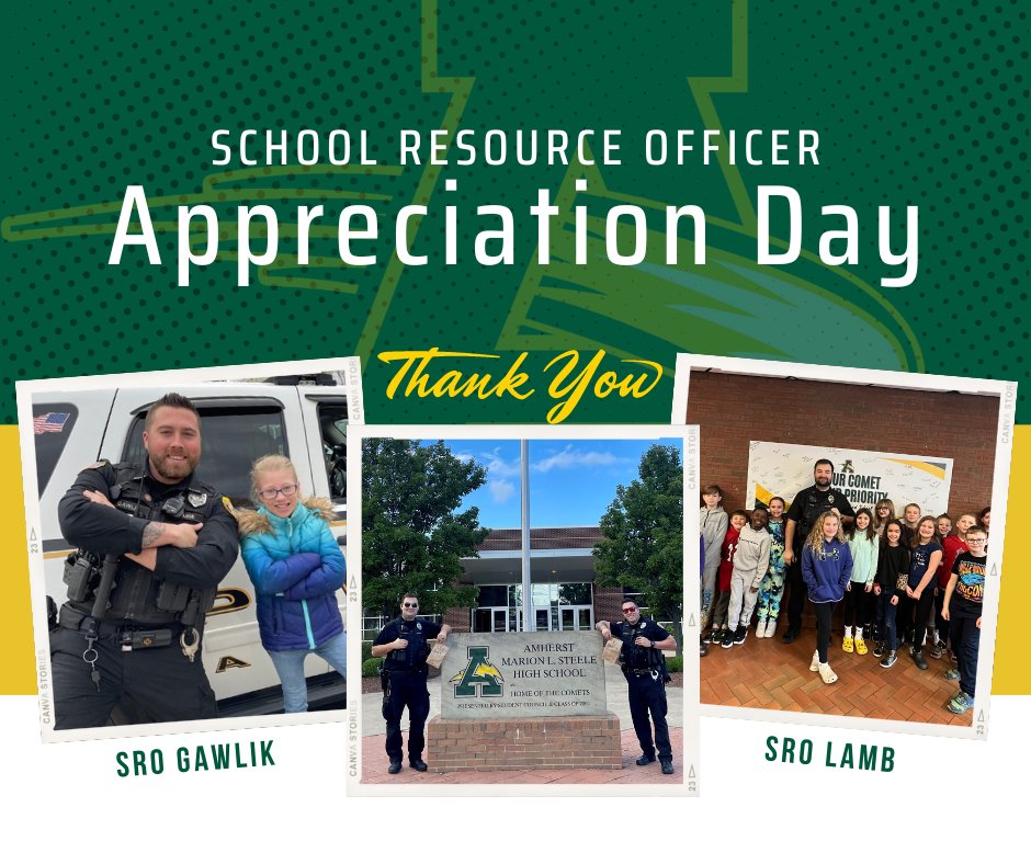 Comet Community Relations (@comet_connect) on Twitter photo It's National SRO Appreciation Day! <a href="/SRO_Lamb/">SRO Lamb</a> & <a href="/SRO_Gawlik/">SRO Gawlik</a> play a huge role in our district! Thank you for all that you do for Comet Nation & for working to keep our schools & community safe. Join us in showing them some appreciation!💚💛 <a href="/amherstpolice/">Amherst, Ohio Police Department</a> It's National SRO Appreciation Day! <a href="/SRO_Lamb/">SRO Lamb</a> & <a href="/SRO_Gawlik/">SRO Gawlik</a> play a huge role in our district! Thank you for all that you do for Comet Nation & for working to keep our schools & community safe. Join us in showing them some appreciation!💚💛 <a href="/amherstpolice/">Amherst, Ohio Police Department</a>