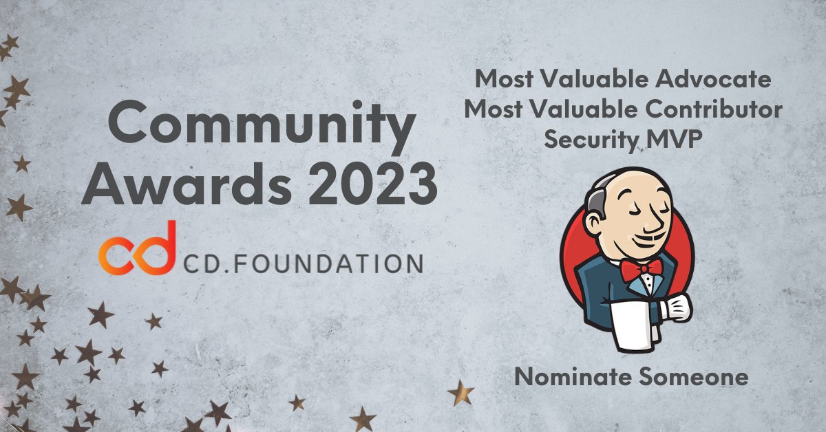 jenkinsci's tweet photo. It's time to celebrate the awesome people that make our community that much greater. Nominate someone for the #Jenkins awards by March 3, 2023. https://t.co/EGLWbeyJld  https://t.co/12P9IjnpI6  https://t.co/VlsTcc0z7P https://t.co/xgK8d6F0kL