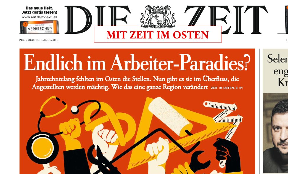 anne_haehnig's tweet photo. Morgen erscheint @DIEZEIT IM OSTEN mit einer eigenen Titelgeschichte und guten Nachrichten: Im Osten geht gerade eine deprimierende Epoche zuende – die Epoche des Billiglohnlandes. Immer mehr Belegschaften gelingt es, sich teilweise krasse Lohnsteigerungen zu erkämpfen, um https://t.co/QFsLDmU7tX