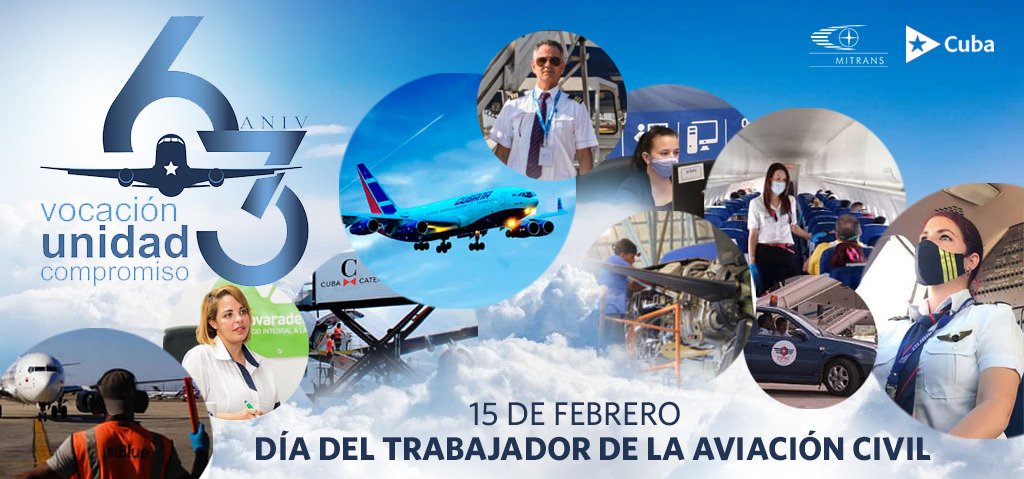 #VocaciónUnidadCompromiso, distinguen a los colectivos de trabajadores de la #AviaciónCubana. A ellos llegue hoy la calurosa felicitación de @MitransCuba en el #DíaDelTrabajadorDeLaAviaciónCivilDeCuba. Felicidades compañeros #JuntosBajoElMismoCielo #TransporteCuba #MejorEsPosible