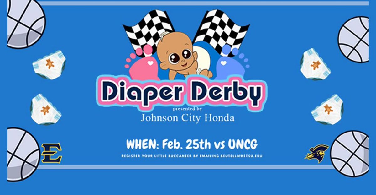 ETSUAthletics's tweet photo. ETSU to hold Diaper Derby sponsored by Johnson City Honda on Feb. 25 https://t.co/APXgEWxSWQ https://t.co/6kwNI9S0Jx