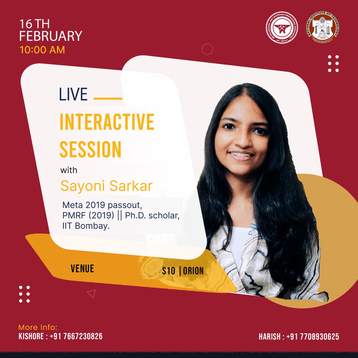 MettleNitt's tweet photo. MMEA is excited to announce an interactive session with our Alumni, Sayoni Sarkar, PMRF 2019, Ph.D. Scholar IIT Bombay. Here is an opportunity for you all to connect and interact with her .Join us for a fun and engaging discussion.
Date &amp; Time: 16 February, 10:00 AM.
Venue: S10 https://t.co/PrtVJglla4