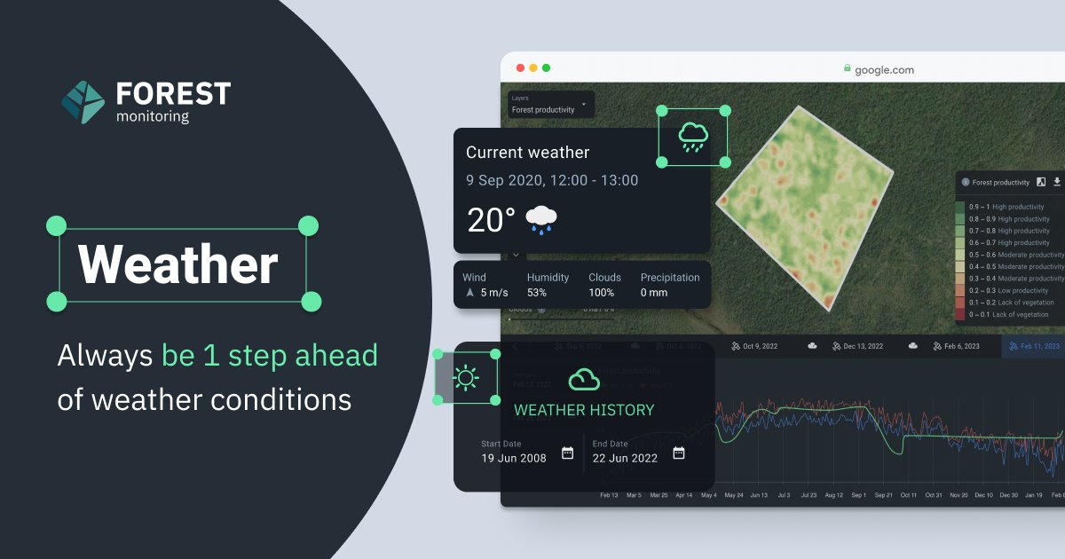 EOSDA_Forest's tweet photo. 🛰 EOSDA Forest Monitoring gives its users the opportunity to forecast any unexpected weather events with an accurate 14-day forecast. 🌲 Prepare for any events that might pose a risk to your forest and alter your activities accordingly: https://t.co/cz0rnn7EKY https://t.co/lGV8tEyE5u