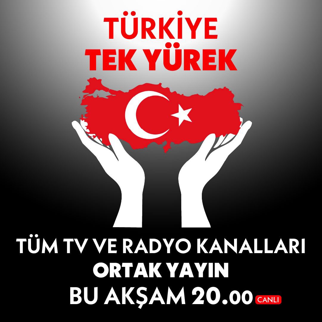 #TürkiyeTekYürek
Ülkemizi yasa boğan deprem felaketinde yaraları sarmak adına düzenlenecek medya yardım gecesi için tüm TV ve RADYO kanalları bu akşam saat 20.00’da eş zamanlı olarak ortak yayında! #radyod