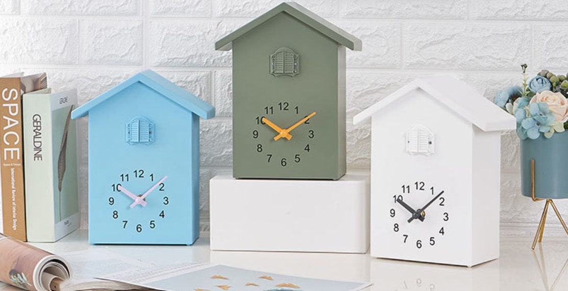 designsbycay's tweet photo. Solid #PastelColored Bird House Clocks, Cute Plastic Cuckoo Clock, Coocoo Bird Alarm, Pendulum Removeable, Desktop or Wall Home Office Decor https://t.co/hkKw0XGihc #housewarming #cuckooclock #greenclock #blueclock #hangingwalldecor #analogclock #wallclock #tableclock https://t.co/gMEgcJTVEJ