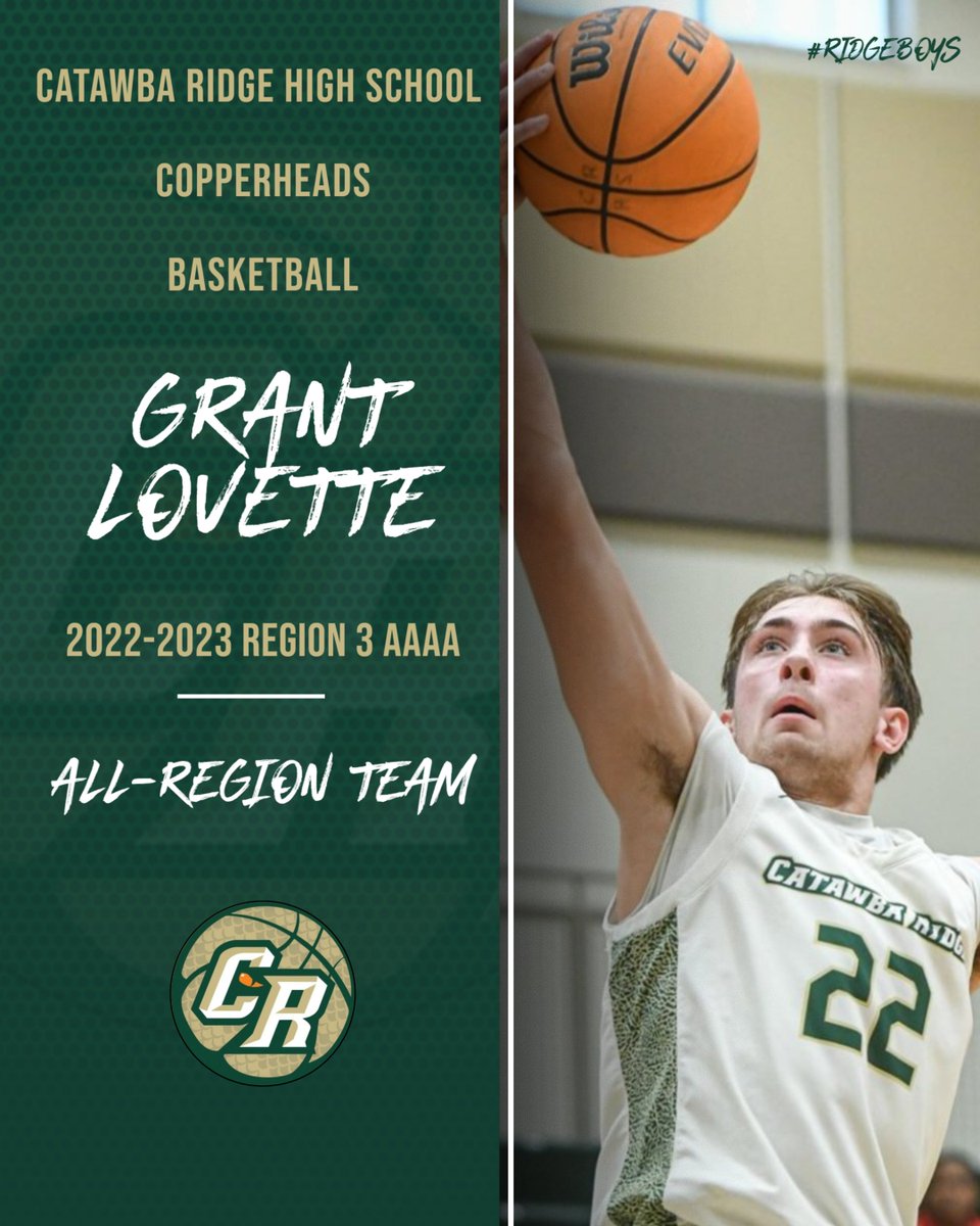Congratulations to our #22 Grant Lovette for being selected to the 2022-2023 Region 3 AAAA All-Region team!  

This makes Grant a 3 x All-Region winner in his career!  Well-deserved for your awesome SR year!

Congrats Grant <a href="/LovetteGrant/">Grant Lovette</a>!  

We are very proud of you!

#Ridgeboys