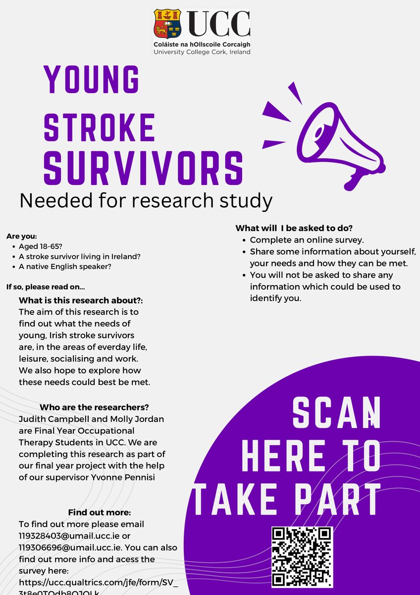 Are you 18-65 and a stroke survivor in Ireland? UCC students would love you to take part in their research via anonymous survey...