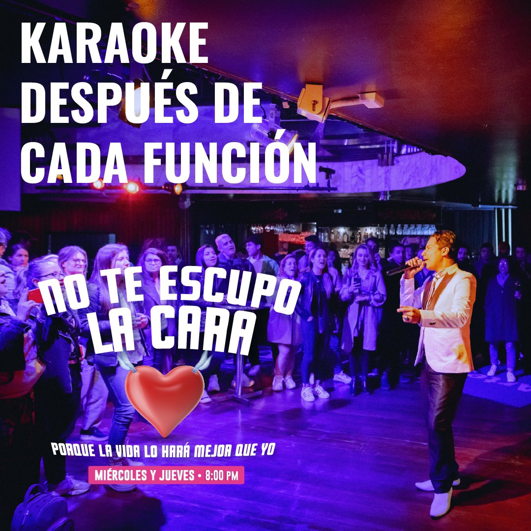 casaeborrero's tweet photo. 🤩🤩 HOY HOY HOY
Ven a ver #NoTeEscupoLaCara, recuerda que después de cada función SIEMPRE tendremos karaoke, así puedes desahogarte y cantar tus penas a grito herido 🎤🎤 https://t.co/HbvxtVeLBS