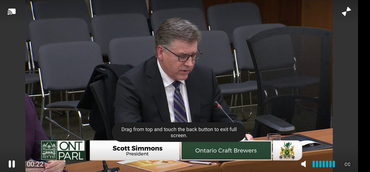 (1/2) President Scott Simmons was at Queen's Park for the #SCOFEA pre-budget Committee hearings. As the voice of #CraftBeer in #Ontario his message was clear: reduce the tax burden on locally-owned, bricks &amp; mortar breweries to unleash another decade of record growth #onpoli