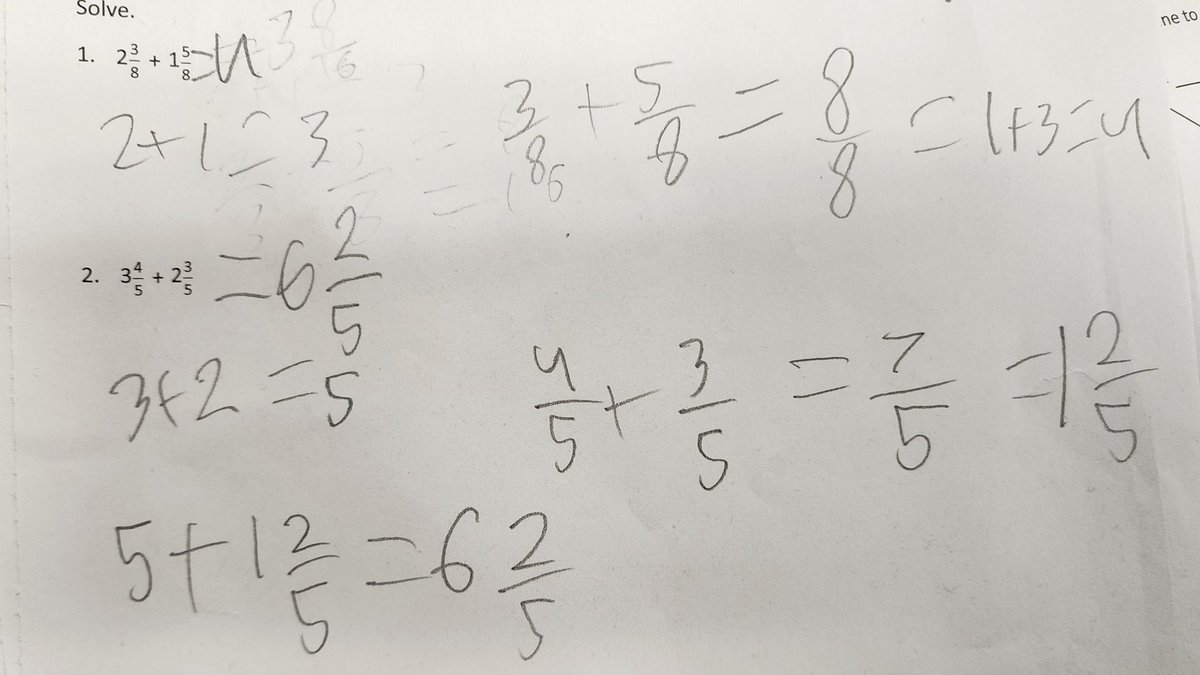 MsRice_CMES's tweet photo. Shoutout to @CMartinez_HISD 4th graders on today's exit ticket. Thank you for using your strategy. Eureka Math Adding Mixed Numbers @sdgilford @HISD_ElemMath https://t.co/IsLric66rz