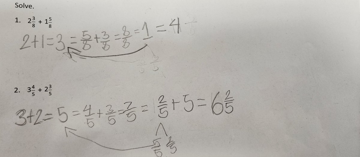 MsRice_CMES's tweet photo. Shoutout to @CMartinez_HISD 4th graders on today's exit ticket. Thank you for using your strategy. Eureka Math Adding Mixed Numbers @sdgilford @HISD_ElemMath https://t.co/IsLric66rz