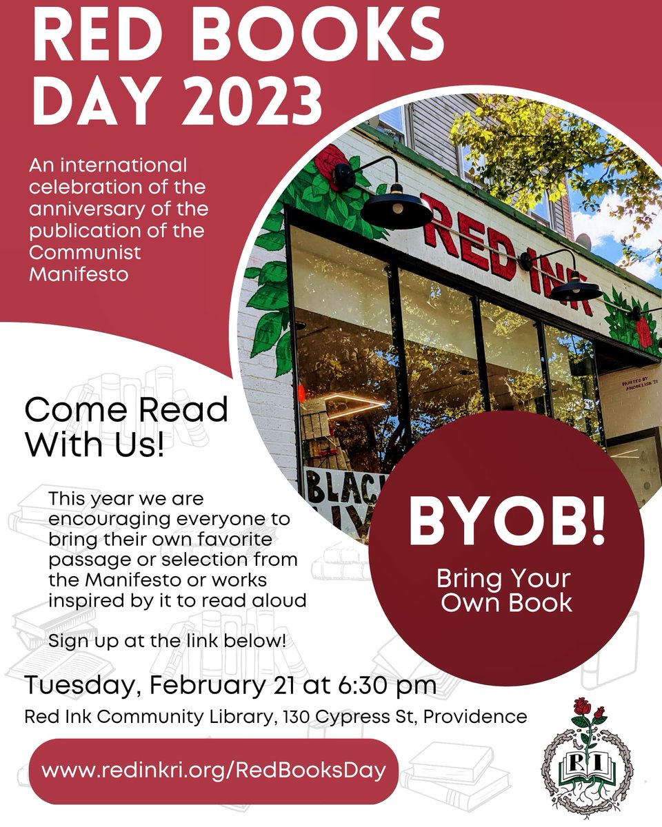 Join us next week! Reading volunteers are welcome as we celebrate the international tradition of leftist publishers, libraries, and booksellers