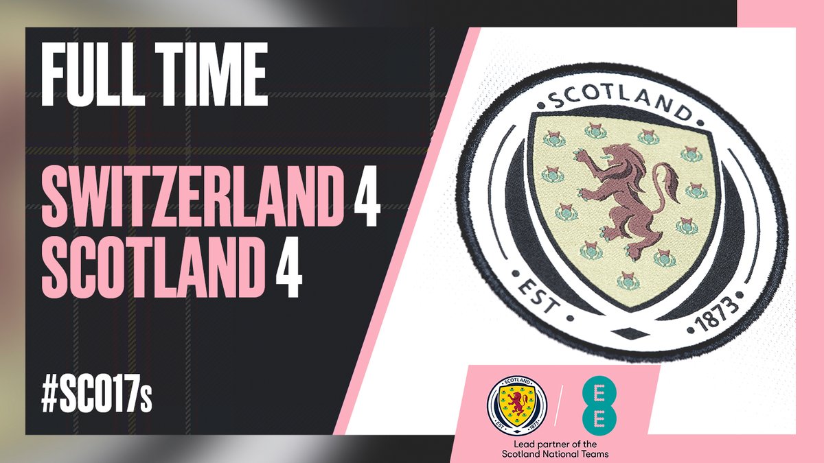 Scotland National Team (@scotlandnt) on Twitter photo #SCO17s | FULL TIME: Switzerland 4-4 Scotland.
Second-half goals from Gabriel Forsyth and Bailey Rice add to those from Alfie Bavidge and Rudi Allan-Molotnikov in the first, as Brian McLaughlin's side fight back to earn a hard-fought draw.
#YoungTeam #SCO17s | FULL TIME: Switzerland 4-4 Scotland.
Second-half goals from Gabriel Forsyth and Bailey Rice add to those from Alfie Bavidge and Rudi Allan-Molotnikov in the first, as Brian McLaughlin's side fight back to earn a hard-fought draw.
#YoungTeam