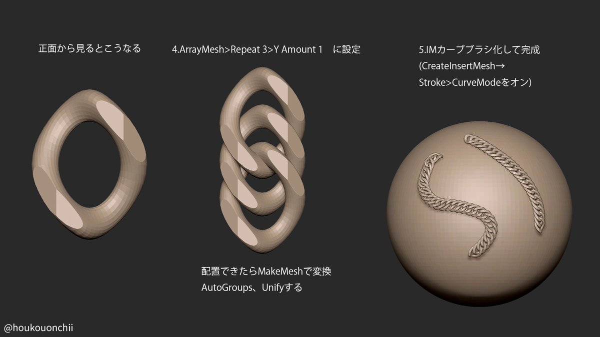 houkouonchii's tweet photo. チェーン覚え書き。カット変えればもっと豪華なのが作れそう。
#ZBrush https://t.co/uvJl8bKQUC