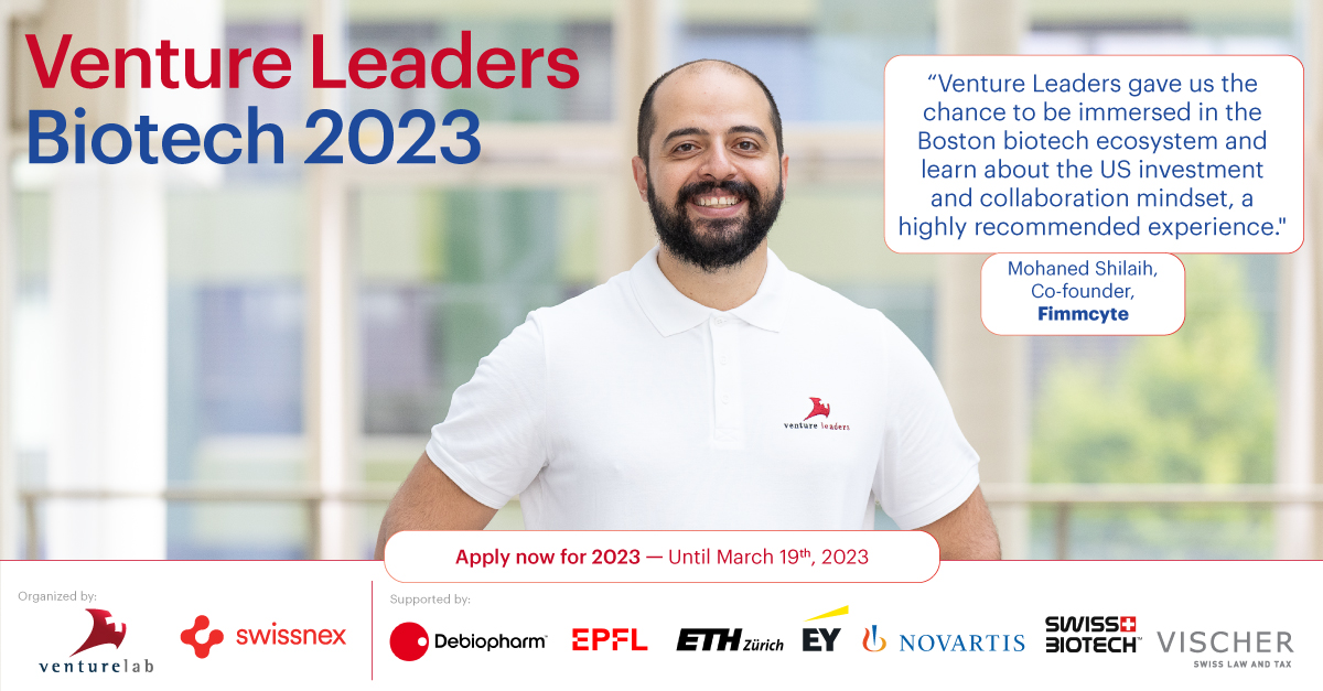 Get immersed in the Boston biotech ecosystem and connect with US investors - follow the success of entrepreneurs like Mohaned Shilaih of FimmCyte and join the Swiss National Startup Team! Apply now for the Venture Leaders: venturelab.swiss/index.cfm?page…
#VLeadersBiotech #SwissStartups