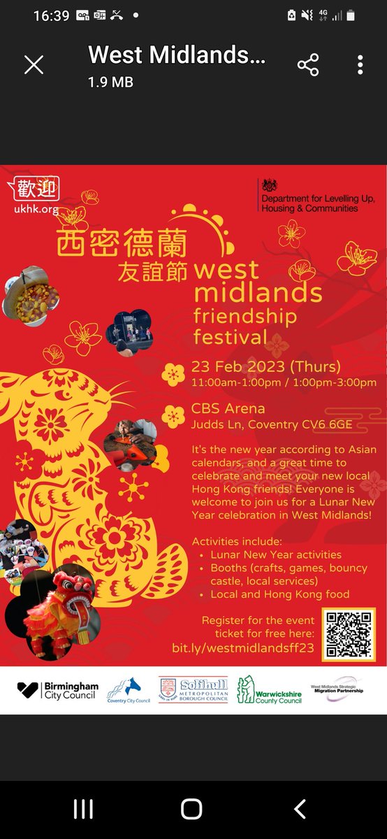 Just over a week left to register. FREE Friendship festival for all family: bouncycastle,face painting, kite making + live performances - music and dance. Come and be part of #Welome. @Stories_of_Home <a href="/RMCentre/">Refugee and Migrant Centre🧡</a> <a href="/chinesebham/">Chinese Birmingham</a> <a href="/BhamCityCouncil/">Bham City Council</a> <a href="/ACHintegrates/">ACH 🧡</a> @nearneighbours1