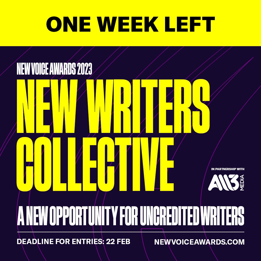 EdinburghTVFest's tweet image. 🚨 ONLY 1 WEEK LEFT TO ENTER 🚨
Don’t miss out on being a part of the New Writers Collective, an incredible new opportunity for uncredited writers! In partnership with @all3media

⏰ Deadline for entries: 22 Feb
👉 Find out more at newvoiceawards.com