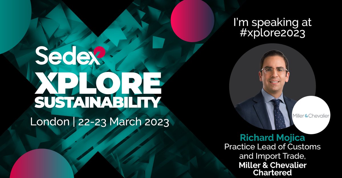 SedexCSR's tweet photo. 📣 New speaker announcement!

Richard Mojica, Practice Lead of Customs and Import Trade, at Miller &amp; Chevalier Chartered will be speaking at Sedex London #conference. 

To view the full agenda and book your place: https://t.co/vpaR4KOdCj

#Xplore23 #Sedex https://t.co/0x8Nj1EMai