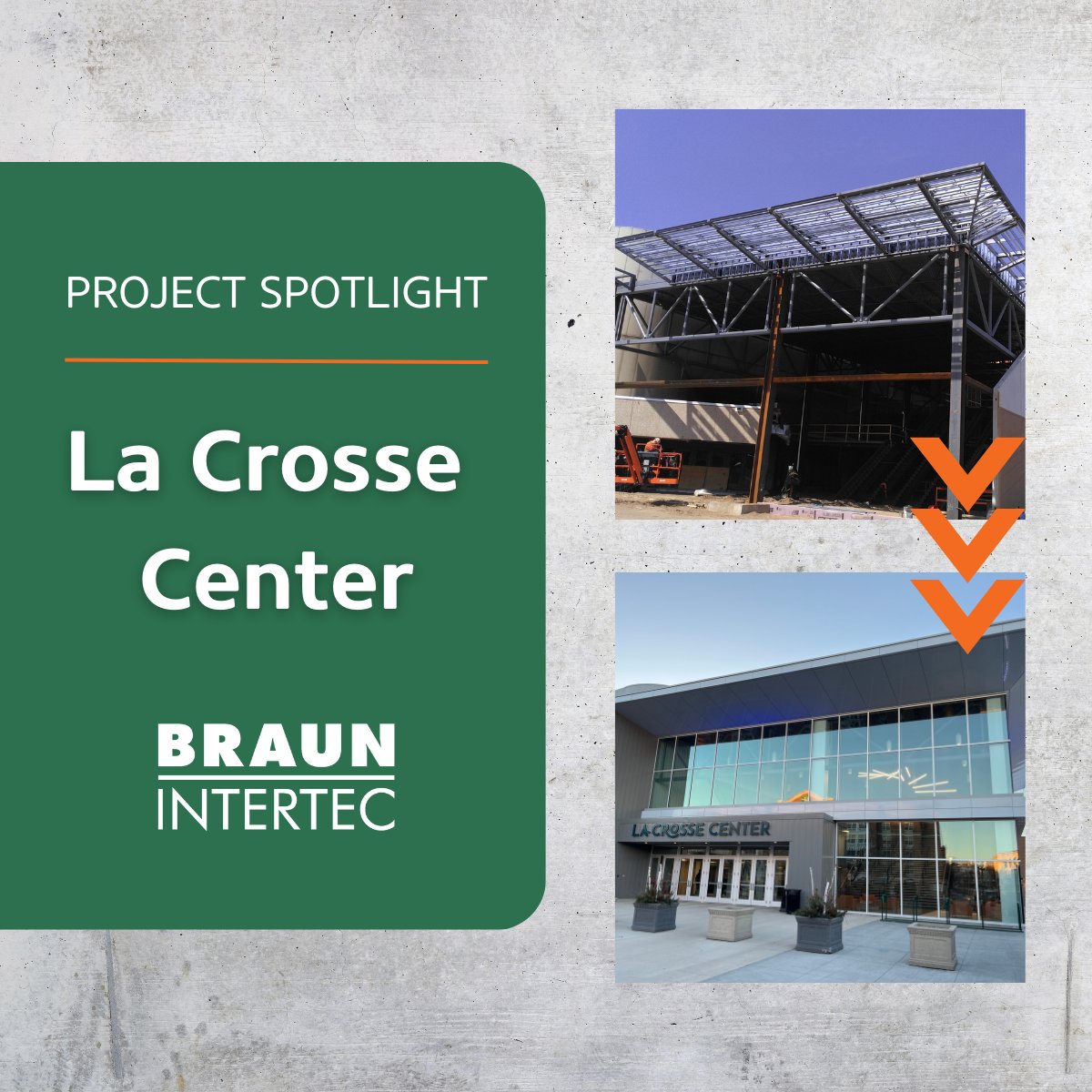 BraunIntertec's tweet photo. In honor of #WIDay, we are highlighting one of our past projects, the La Crosse Center. Braun Intertec was proud to provide environmental consulting, construction materials testing, building and structures sciences, and special inspections.

Timelapse: https://t.co/WnsmNEzAyP https://t.co/MEeCi120si