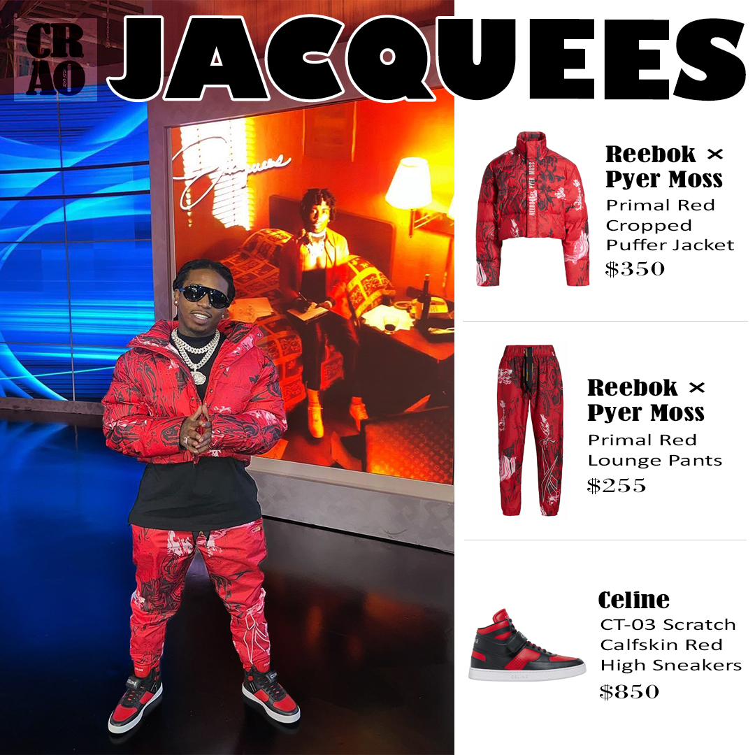 OfcaroStyle's tweet photo. Jacquees wearing :
.
.
. @reebok × @pyermoss Primal Red Cropped Puffer Jacket ($350)
.
. @reebok× @pyermoss Primal Red Lounge Pants ($255) 
.
. @celine CT-03 Scratch Calfskin Black / Red High Sneakers ($850)
.
.
#jacquees #reebook #pyermoss #pufferjacket #reebokpyermoss #celine https://t.co/1E8gzFkgLY