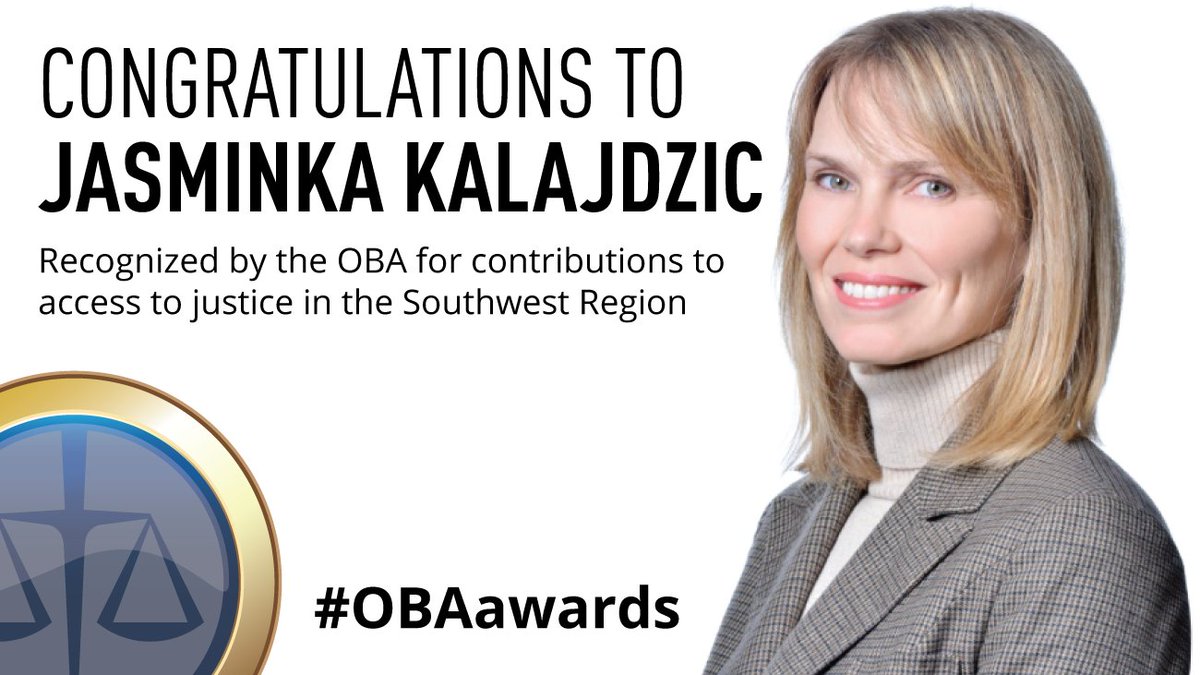 Join us this evening at the University of Windsor's Katzman Lounge in Vanier Hall as we honour Professor Jasminka Kalajdzic for her contributions to access to justice. The special recognition gets under way at 5:30 p.m.