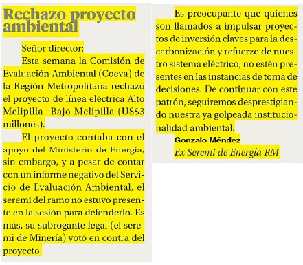 Comparto carta al Director de <a href="/La_Segunda/">laSegunda</a> respecto al rechazo de proyectos de #energía en la Comisión de Evaluación Ambiental de la RM