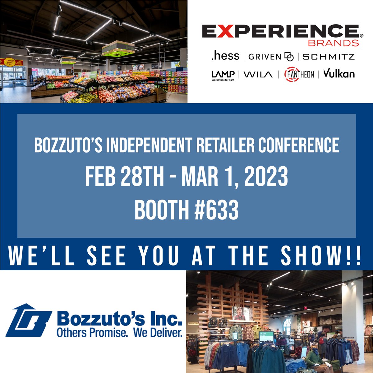 Tradeshow season is upon us and we are excited to kick it off at Bozzuto’s Independent Retailer Conference. Visit David at booth 633 to see how we can illuminate your space.

#Bozzutos #ExperienceBrands #NationalAccounts #lightingdesign #retaillighting