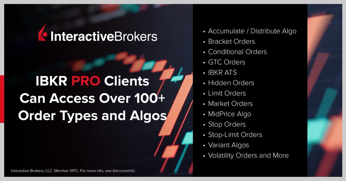 IBKR's tweet photo. Want more order types? IBKR Pro clients can utilize over 100+ order types &amp; algos on TWS. Learn more: https://t.co/OiDthb82Ur

#IBKR #OrderTypes #Algos #TraderWorkstation https://t.co/xp8vBqZEkk