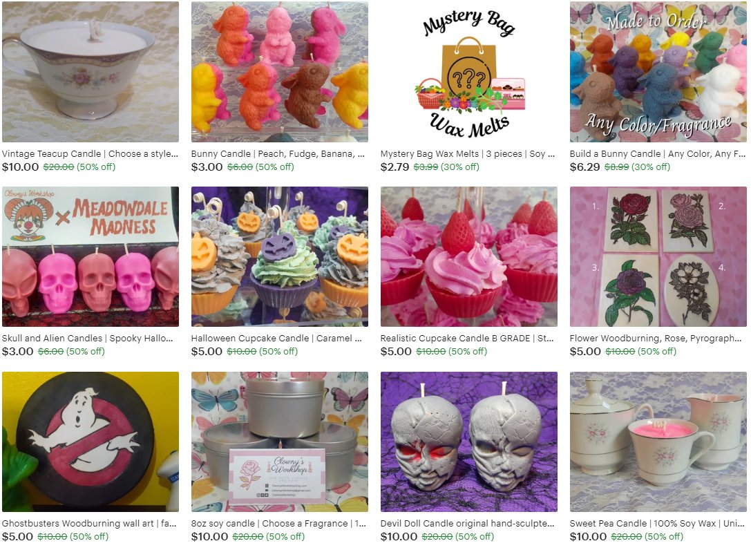 CLEARANCE SALE IS ONGOING!
items 30 - 50% off
orders $35+ get free shipping
etsy.com/shop/ClownysWo…
#clownysworkshop #candles #shopsmall