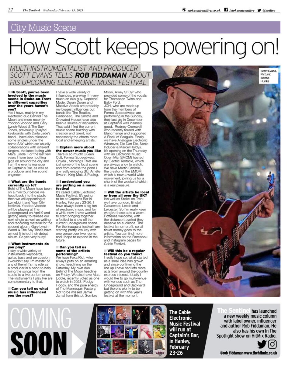 Spoke to Scott Evens this week about his up and coming Cable Festival in todays <a href="/Sotlive/">StokeonTrentLive</a> .