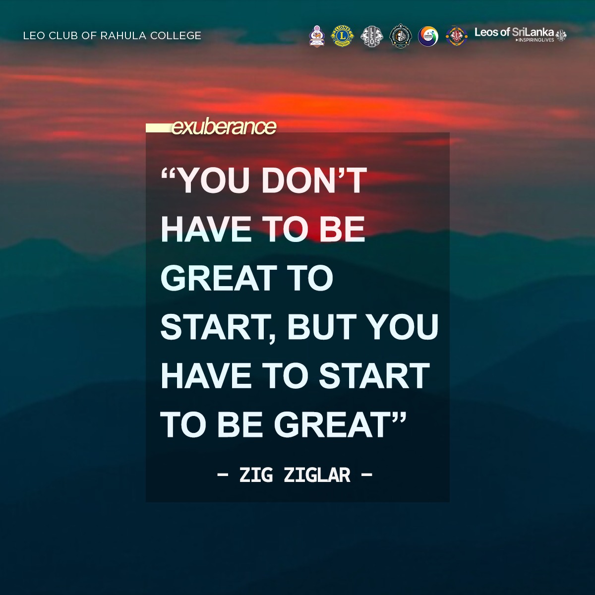 RahulaLeos's tweet photo. "You don't have to be greant to start, but you have to start to be great"
- Zig Ziglar -

♥EXUBERANCE♥

#EmbraceHumanity✨
#RahulaLeos🧡💙
#LeoClubofRahulaCollege
#Rahulians
#A2Leos
#LeosofSriLanka https://t.co/OZWfIPBKLc