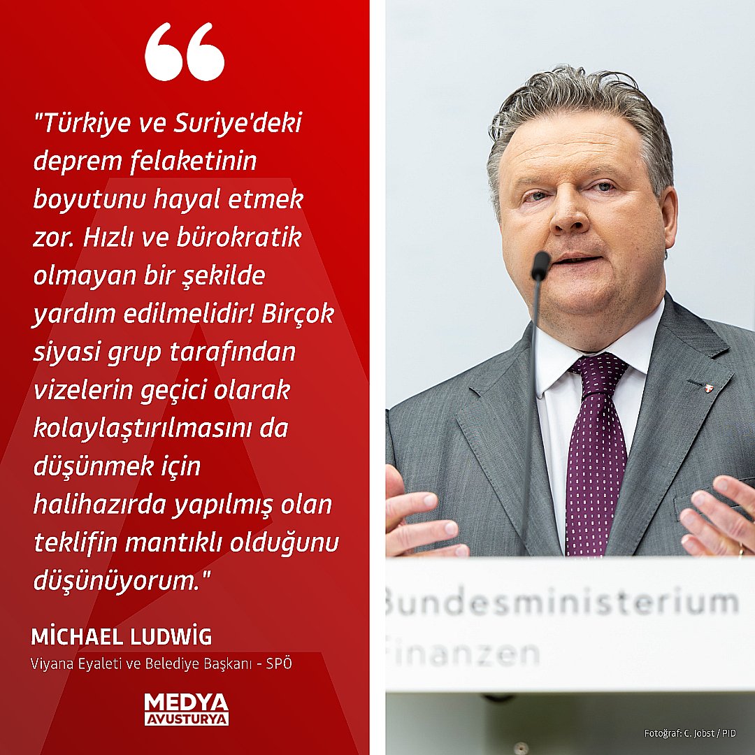 🎙️ Michael Ludwig (SPÖ), depremzedeler için 'vize kolaylığı' teklifine sıcak bakıyor

#MedyaAvusturya #MichaelLudwig #Avusturya #Türkiye #Deprem