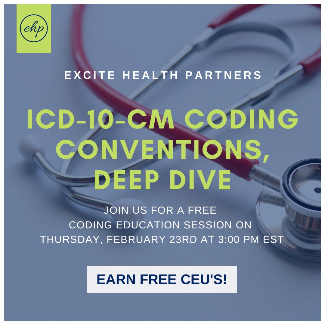ExciteITPartner's tweet photo. Be sure to join us on February 23rd at 3pm EST as our team of experts take a deep dive into ICD-10-CM Coding Conventions. 

Register before it’s too late!
https://t.co/Sd5ZbPfmOI

#ExciteHealthPartners #CoderEducation #ICD10 #CEU #CoderTraining #MedicalCoding #HIM #ClinicalCoding https://t.co/2cIba69iAF