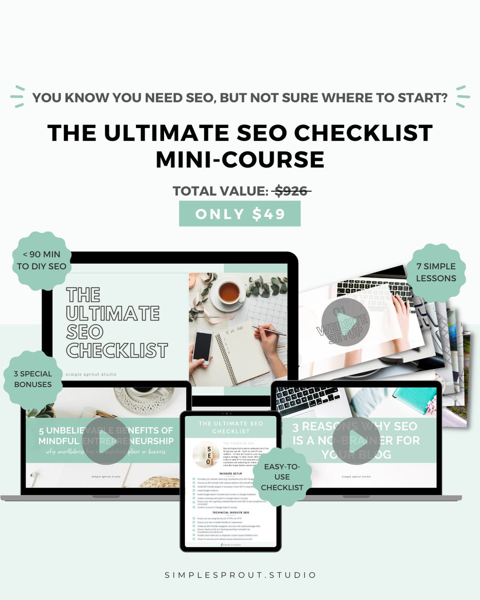 simplesprout_'s tweet photo. If you already know you need to optimize your website, but you're not sure where to start with SEO, I've got great news for you! You can learn how to do SEO and only focus on what matters. 😍⁠
⁠⁠
Purchase the mini-course now at https://t.co/bUnjaxSBoM https://t.co/oVxyVCT60y