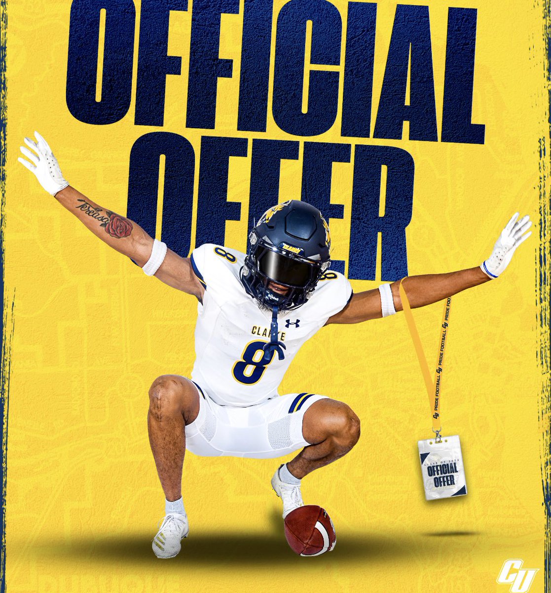 Mario_Evans58's tweet photo. Blessed to receive my first offer from Clarke University. All Glory to God! 💙 
@ClarkePrideFB @CoachHicksCU @JoshoYouKnow @LHHighlanders https://t.co/0qLFkfcQ0S