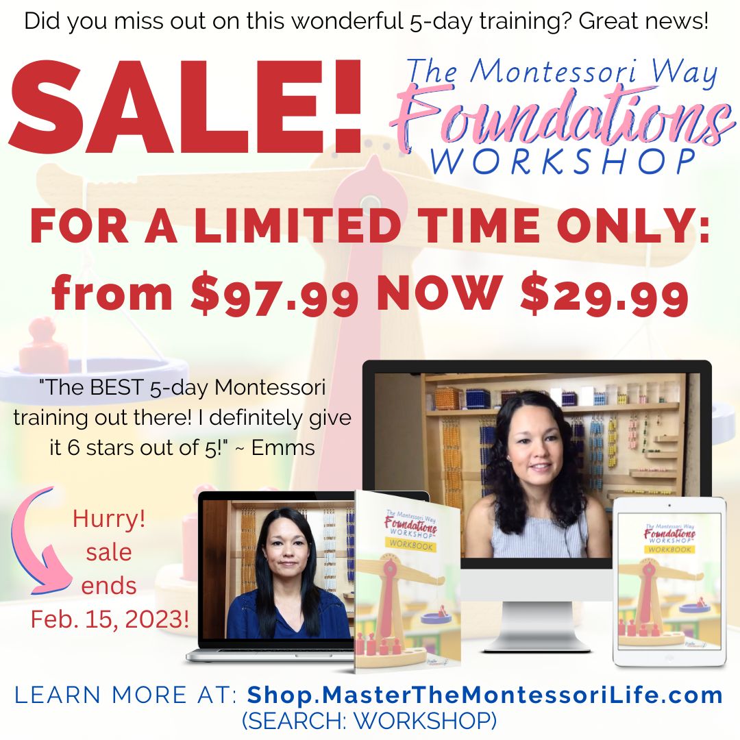 I HAVE GREAT NEWS! For a limited time, you can purchase the 5-day workshop at a discounted price! Its regular price is $97.99, but RIGHT NOW, you can grab it for the super low price of $29.99! shop.masterthemontessorilife.com/product/the-mo…