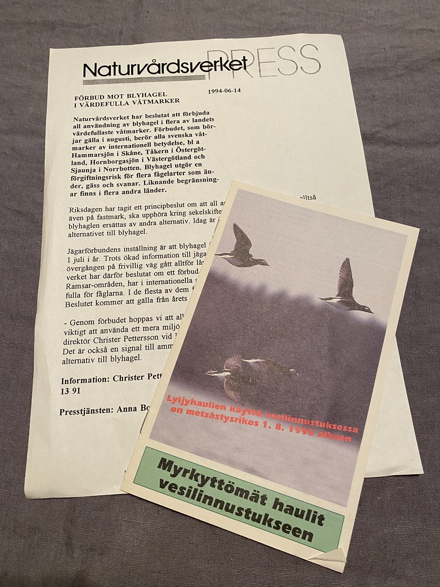 MikanderNina's tweet photo. 🦆 The EU-wide ban on #leadshot in #wetlands came into force today! Found docs introducing the 🇸🇪 &amp; 🇫🇮 partial restrictions from -94 &amp; -96 at @yministerio. Proud to have been part of the negotiations on this EU restriction whilst at @unep_aewa 💪  #SaveBirds #BanLead 🦅 https://t.co/TLsRm4ex0d