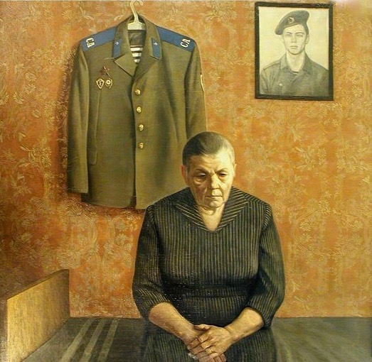 "The grandson died in Afghanistan". Painting by Valentin Chekmasov, USSR, 1988.