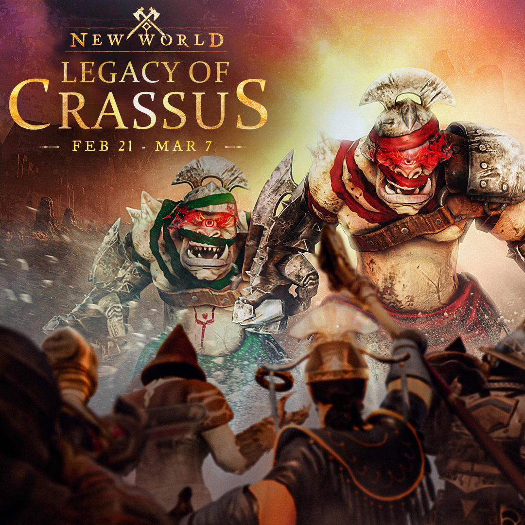 playnewworld's tweet photo. The might of Rome threatens Aeternum...

Hunt down General Crassus' monstrous captains and banish the shadow of Roman tyranny in an all-new event!

Learn more here!
⚔️ https://t.co/S9HvcBexfE https://t.co/3BXlF697K3
