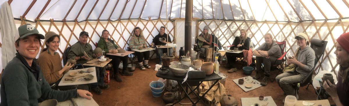 CampingYurts's tweet photo. This is a Pottery class inside my friend Jake Hartner's 16-ft yurt. It had 11 students, with everyone fitting in very comfortably - look at all those smiles! 

#primitiveskills #learnbasketweaving #basketweaving #pottery #potteryclasses #yurts #campingyurts #yurtclasses https://t.co/LLugwd5tOL