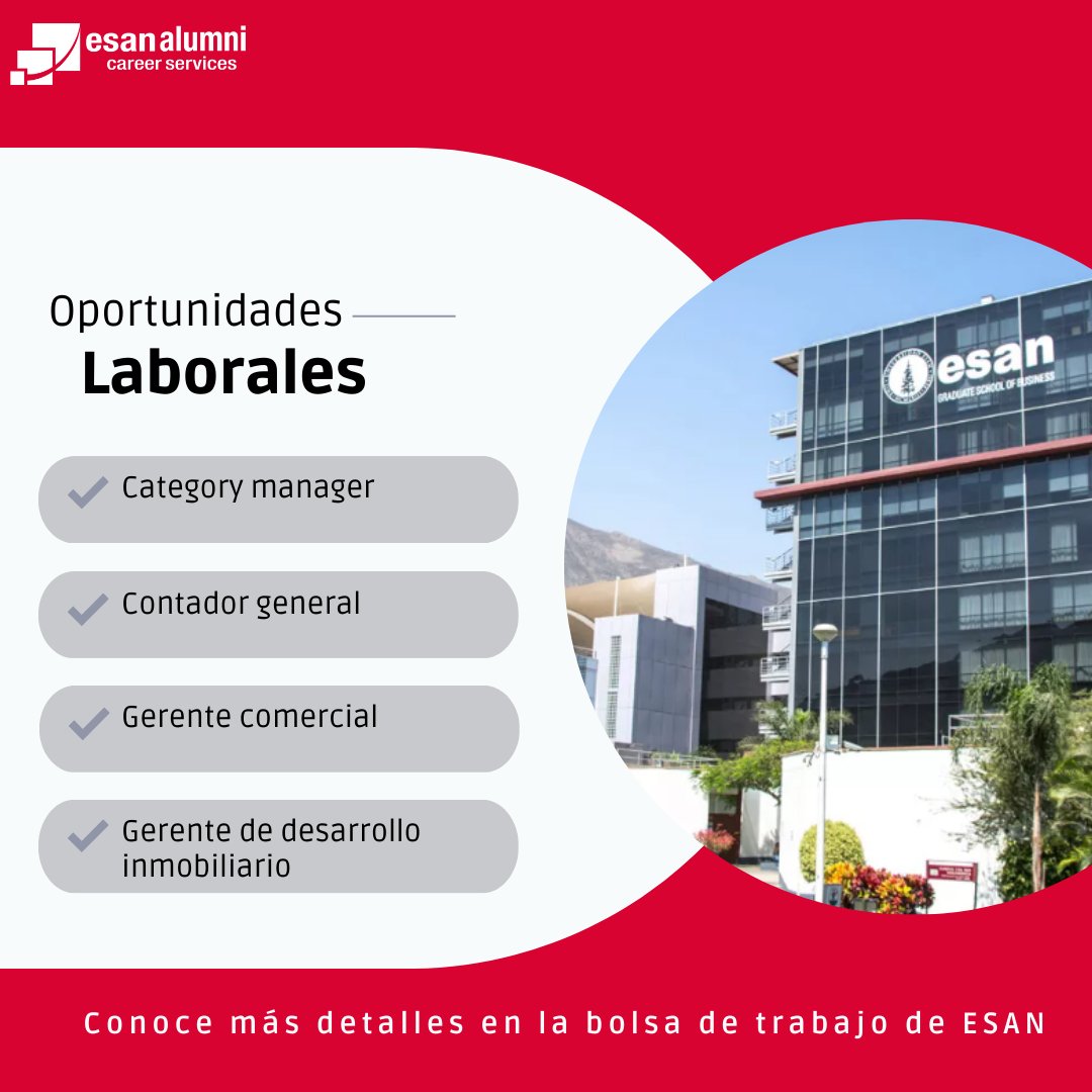 ESANAlumni's tweet photo. 🔎¿Estás en busca de #OportunidadesLaborales? Ingresa a nuestra bolsa de trabajo #ESAN para conocer mayores detalles de estas y otras posiciones disponibles.

👉 #BolsaLaboral: https://t.co/Jl42Nhv3cT

#empleabilidad #oportunidadeslaborales #oportunidaddeempleo https://t.co/UAprKE3Gb4
