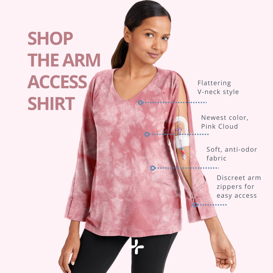 Look pretty in pink with The Arm Access Shirt's newest colorway – pink cloud!💖 

Designed for style and comfort for patients undergoing #dialysis or ongoing treatment through a #PICCline

#careandwear #healthwearthatcares #ivtherapy #chronicillnesswarrior #invisibleillness #HEDS