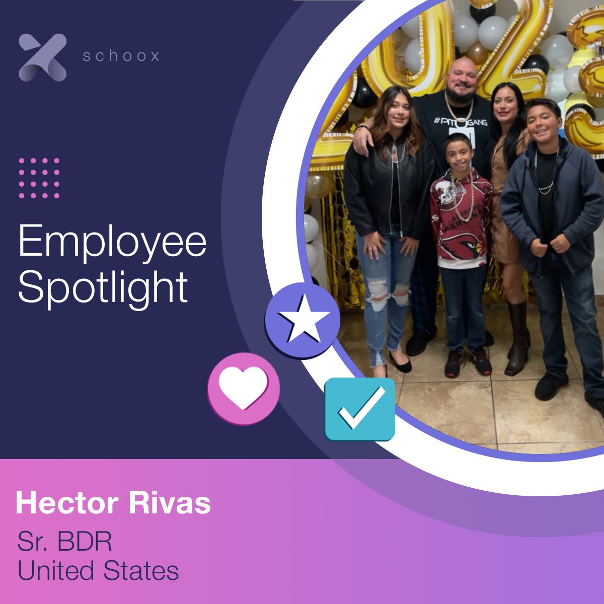 This month's Employee Spotlight is on Hector Rivas! Hector considers integrity to be the most important quality in a colleague. We are delighted to have you here at Schoox. Keep up the fantastic work!