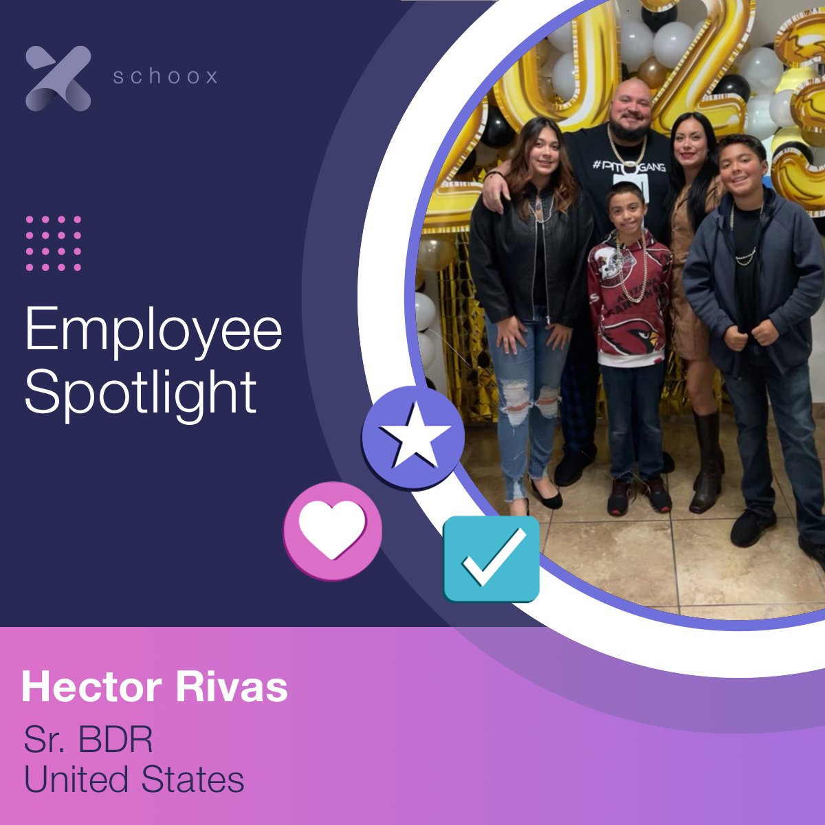 This month's Employee Spotlight is on Hector Rivas! 

Hector considers integrity to be the most important quality in a colleague. We are delighted to have you here at Schoox. Keep up the fantastic work!